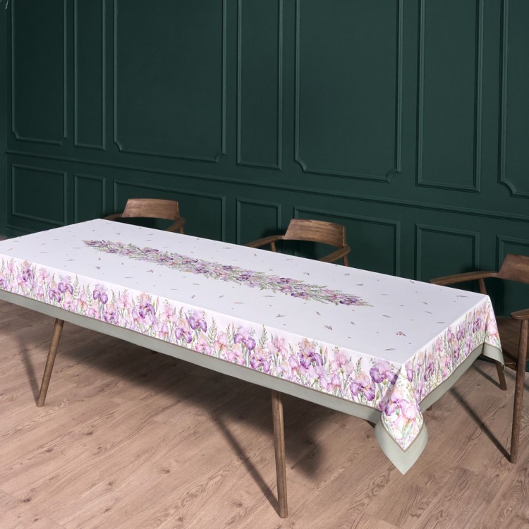Скатерть "ирисы" 140х300см ,белый, 100% хлопок,твил пропитка Lefard (850-743-24)