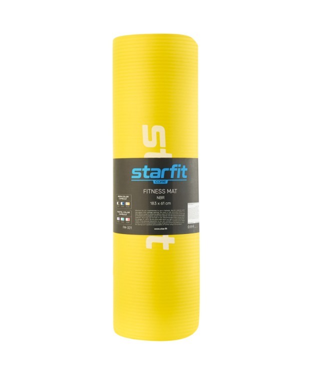 Коврик для йоги и фитнеса Starfit FM-301, NBR, 183x61x1,5 см, желтый (1007331)