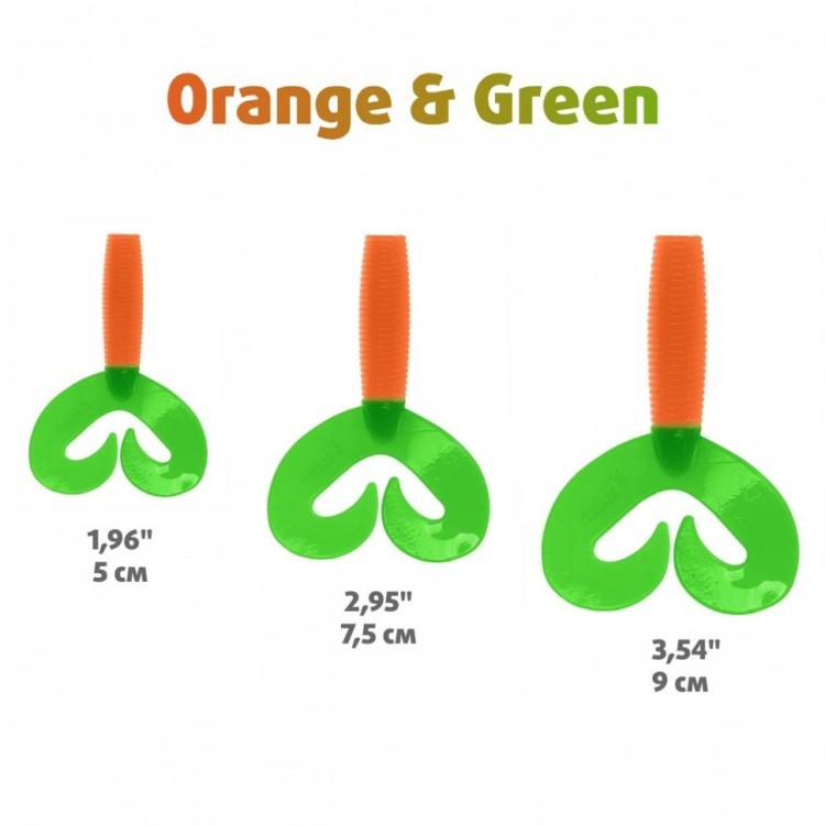 Твистер Helios Credo Double Tail 2,95"/7,5 см, цвет Orange & Green 7 шт HS-12-025 (78068)