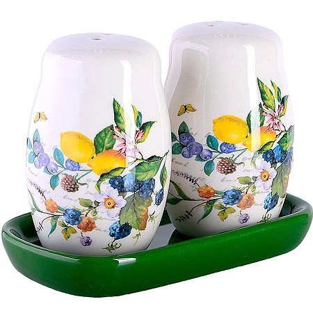 Набор для специй на подставке 3пр Лесные ягоды с лимонами доломит LR (60151) Набор для специй на подставке 3пр Лесные ягоды с лимонами доломит LR (60151)