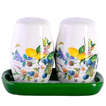 Набор для специй на подставке 3пр Лесные ягоды с лимонами доломит LR (60151) Набор для специй на подставке 3пр Лесные ягоды с лимонами доломит LR (60151)