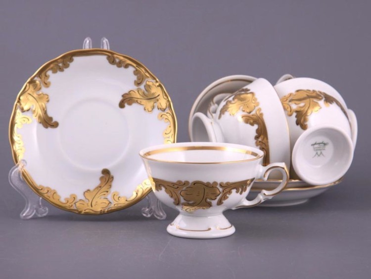 Чайный набор на 6 персон, 12 пр. "фредерика" белый с золотом 200мл. Porcelana Krzysztof (620-008) 