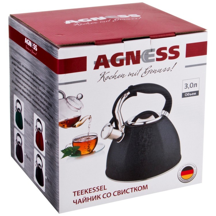 Чайник agness со свистком 3,0 л индукцион. капсульное дно Agness (908-052)