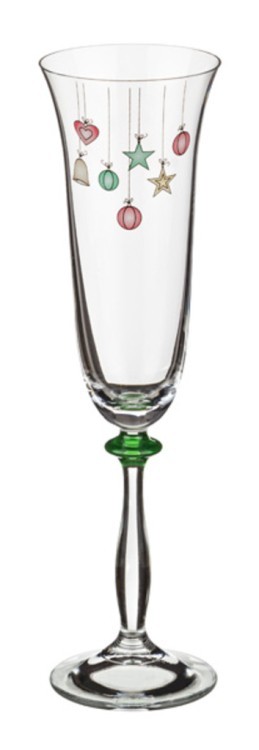 Набор бокалов для шампанского из 6 шт."елочные игрушки" 190 мл. высота=25 см. Bohemia Crystal (674-472)