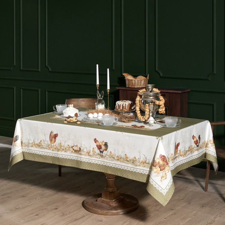 Скатерть "золотая курочка" 160х220см, 100% хлопок, твил с пропиткой Lefard (850-767-21)