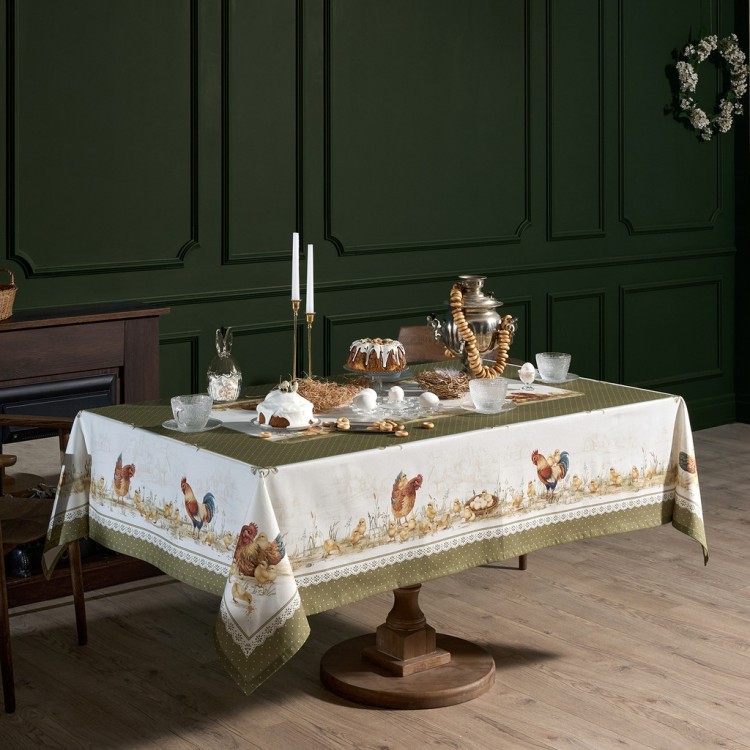 Скатерть "золотая курочка" 160х220см, 100% хлопок, твил с пропиткой Lefard (850-767-21)