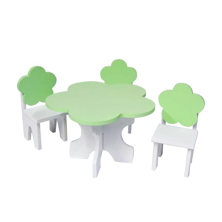 Набор мебели для кукол "Цветок": стол + стулья, цвет: белый/салатовый (PFD120-46)