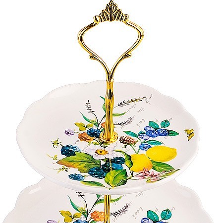 Конфетница 3-х ярусная Лесные ягоды с лимонами доломит/ металл LR (60155)