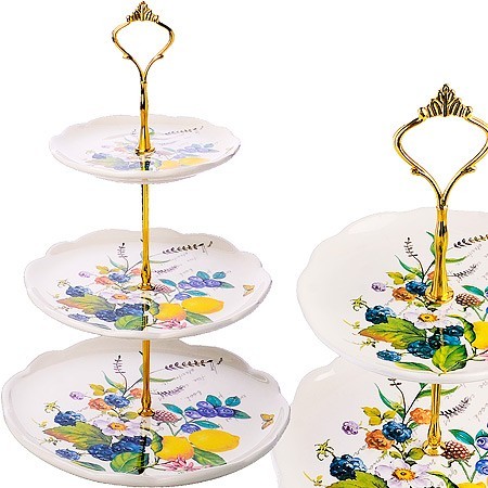 Конфетница 3-х ярусная Лесные ягоды с лимонами доломит/ металл LR (60155)