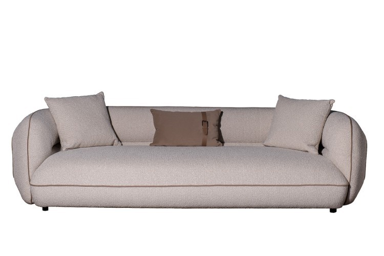 Диван Amelia трехместный букле светлый 253*100*67см с бежевым кантом (TT-00016098)