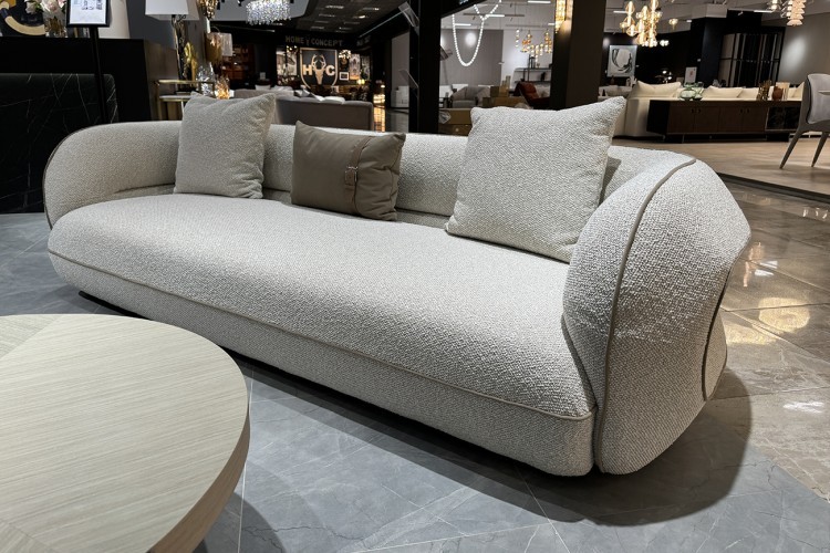 Диван Amelia трехместный букле светлый 253*100*67см с бежевым кантом (TT-00016098)