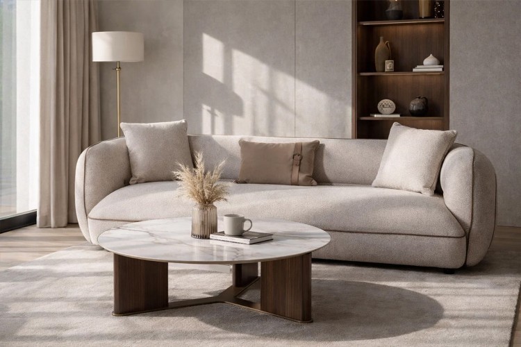 Диван Амели (Amelia) трехместный букле светлый 253*100*67см с бежевым кантом (TT-00016098)