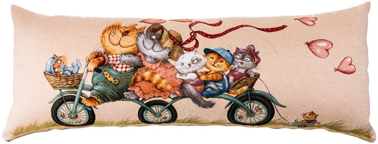 Подушка "велопрогулка кошки" 90*35 см. гобелен, 100% хлопок SANTALINO (850-901-10)
