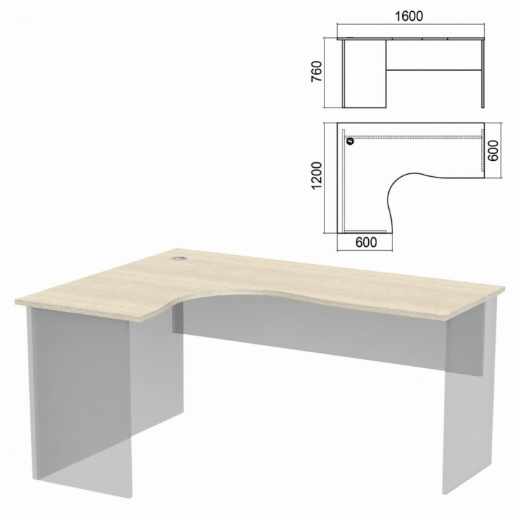 Столещница стола компактного Часть 1 Арго 1600х1200х760 мм левый ясень шимо 641320 (1) (91279)