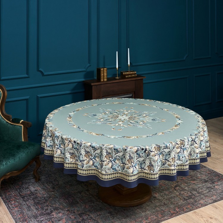 Скатерть круглая "листья морриса" gold stripe d220 см , 100% хлопок , твил, пропитка Lefard (850-752-27)