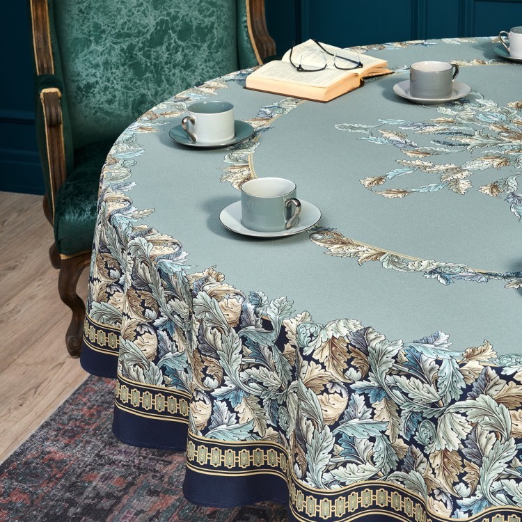 Скатерть круглая "листья морриса" gold stripe d220 см , 100% хлопок , твил, пропитка Lefard (850-752-27)