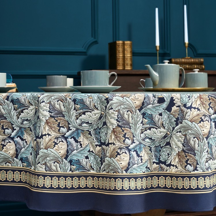 Скатерть круглая "листья морриса" gold stripe d220 см , 100% хлопок , твил, пропитка Lefard (850-752-27)