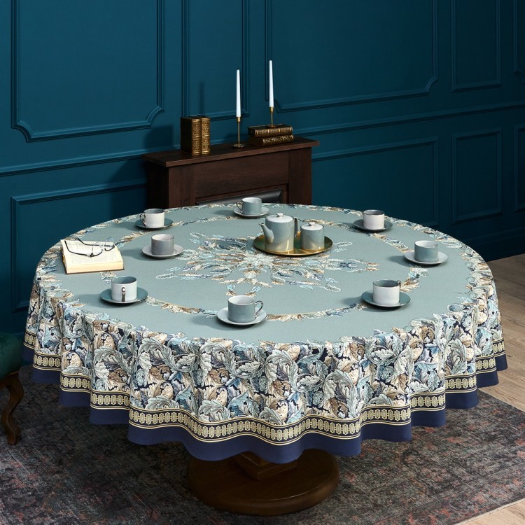 Скатерть круглая "листья морриса" gold stripe d220 см , 100% хлопок , твил, пропитка Lefard (850-752-27)