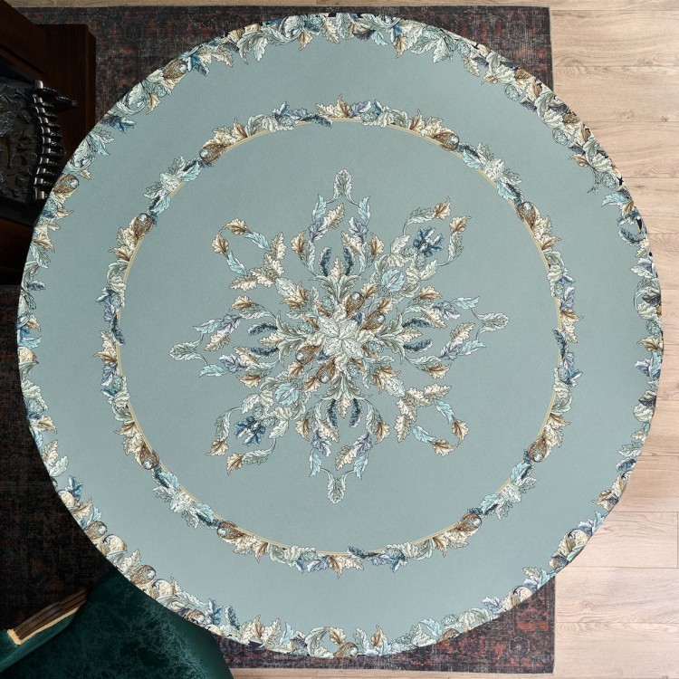 Скатерть круглая "листья морриса" gold stripe d220 см , 100% хлопок , твил, пропитка Lefard (850-752-27)