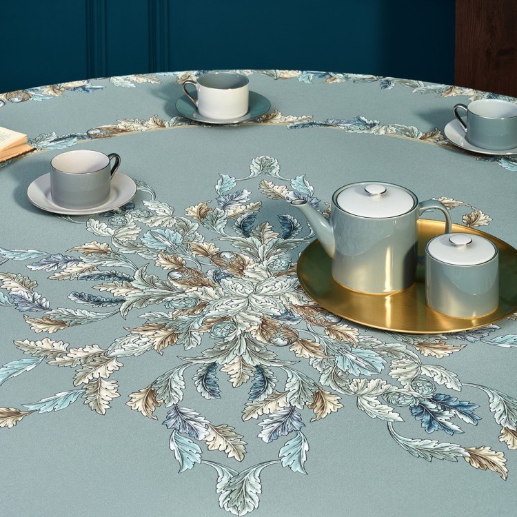 Скатерть круглая "листья морриса" gold stripe d220 см , 100% хлопок , твил, пропитка Lefard (850-752-27)