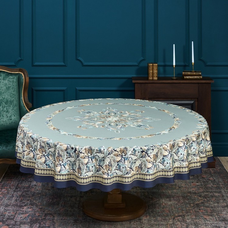 Скатерть круглая "листья морриса" gold stripe d220 см , 100% хлопок , твил, пропитка Lefard (850-752-27)