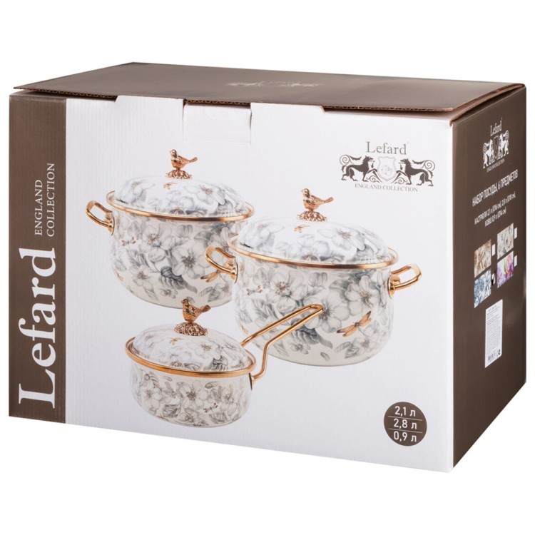 Набор посуды lefard серия яблоневый сад 6пр: кастрюли 2,1л+2,8л (16+18см) и ковш 0,9л (14 см) Lefard (950-780)