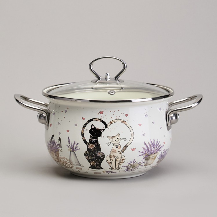 Набор кастрюль эмалированный, серия "lavander cats" 4пр. 2,0/2,8л диа.18/20см Agness (943-102) Набор кастрюль эмалированный, серия "lavander cats" 4пр. 2,0/2,8л диа.18/20см Agness (943-102)