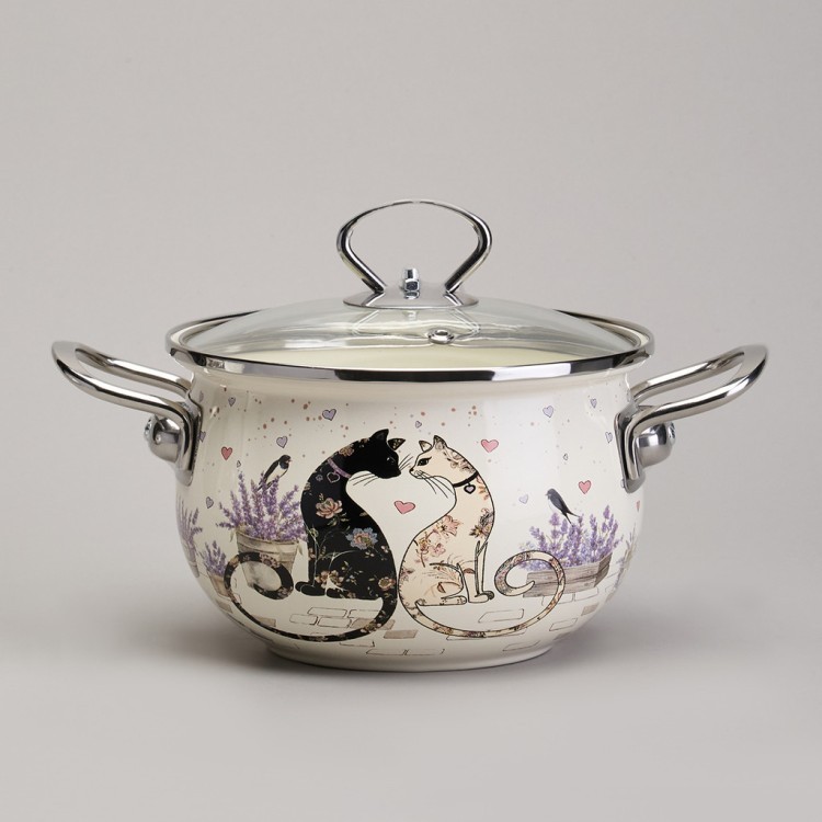 Набор кастрюль эмалированный, серия "lavander cats" 4пр. 2,0/2,8л диа.18/20см Agness (943-102) Набор кастрюль эмалированный, серия "lavander cats" 4пр. 2,0/2,8л диа.18/20см Agness (943-102)