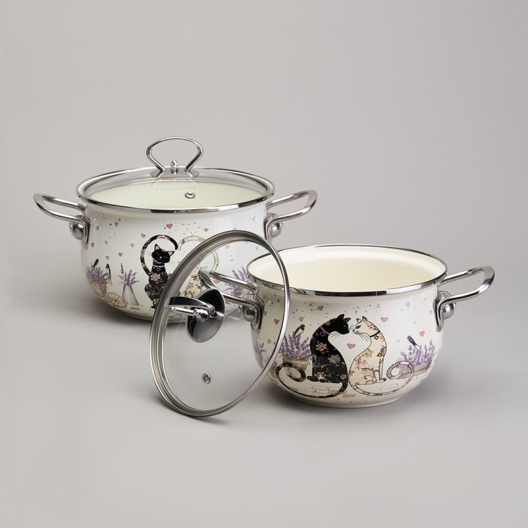 Набор кастрюль эмалированный, серия "lavander cats" 4пр. 2,0/2,8л диа.18/20см Agness (943-102) Набор кастрюль эмалированный, серия "lavander cats" 4пр. 2,0/2,8л диа.18/20см Agness (943-102)