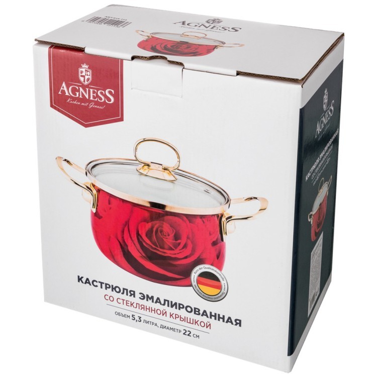 Кастрюля эмалированная agness со стеклян. крышкой, серия "кармен" 5,2л, диа.22х14,5см, цвет:красный Agness (915-113) Кастрюля эмалированная agness со стеклян. крышкой, серия "кармен" 5,2л, диа.22х14,5см, цвет:красный Agness (915-113)