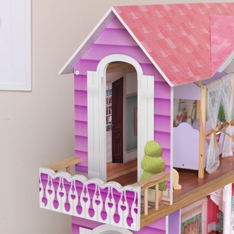 Деревянный кукольный домик "Вивиана", с мебелью 13 предметов в наборе, для кукол 30 см (10150_KE)
