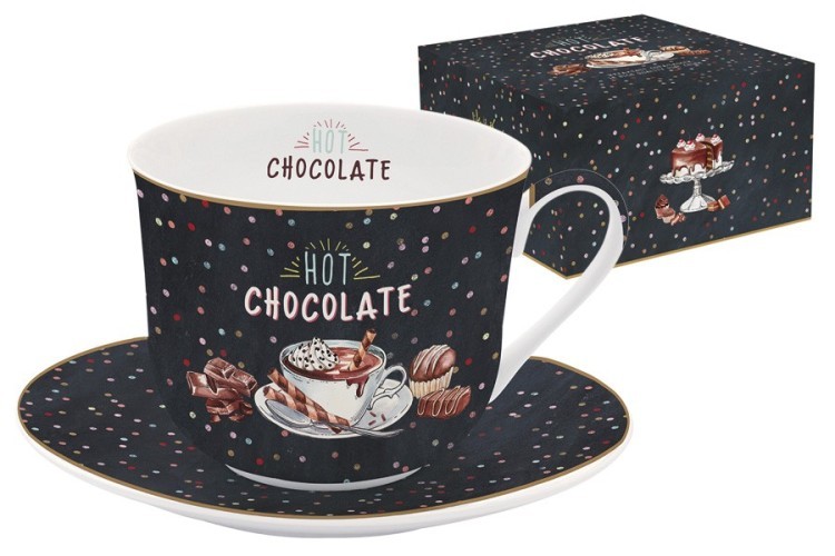 Чашка с блюдцем Hot Chocolate в подарочной упаковке - EL-R1454_HOCH Easy Life (R2S)