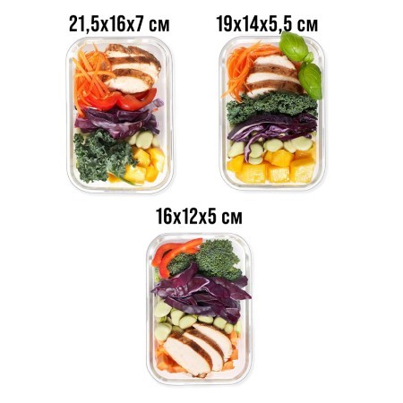 Набор жаропрочных мисок 6пр с/кр 0,65/1/1,55л стекло/полипроп LR (60037)