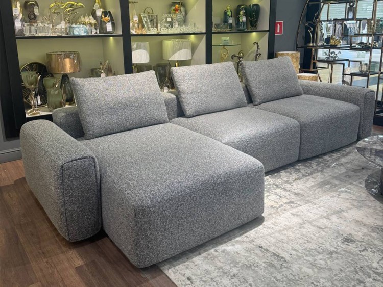 Диван трехместный Турин(Turin)(3 секции) с канапе и мех черно/серый Santo1606 355*163,5**68см (TT-00016959)