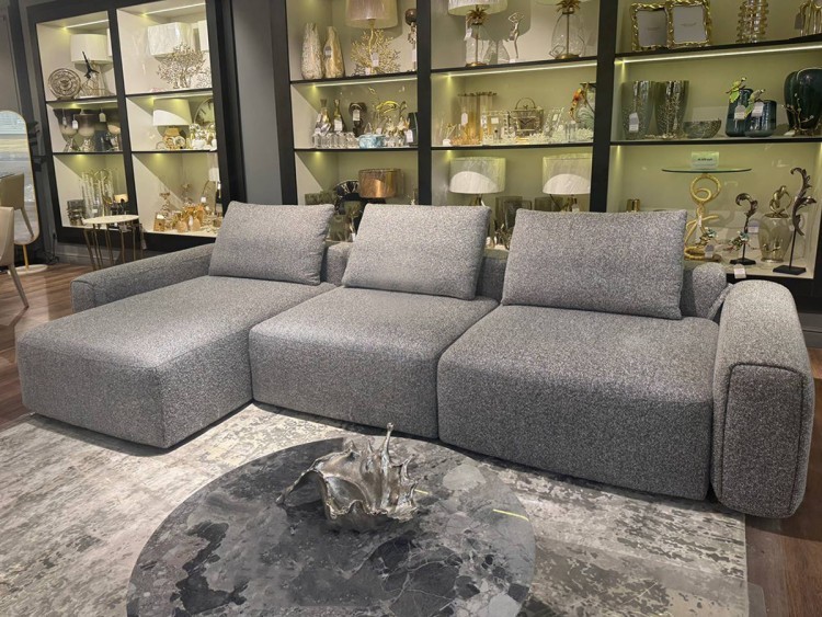 Диван трехместный Турин(Turin)(3 секции) с канапе и мех черно/серый Santo1606 355*163,5**68см (TT-00016959)