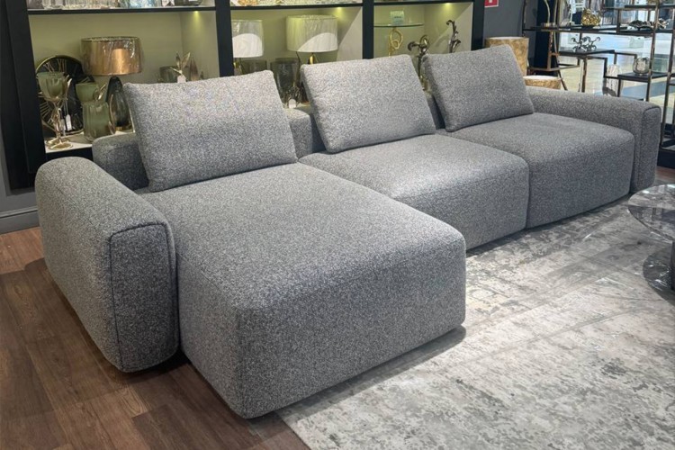 Диван трехместный Турин(Turin)(3 секции) с канапе и мех черно/серый Santo1606 355*163,5**68см (TT-00016959)