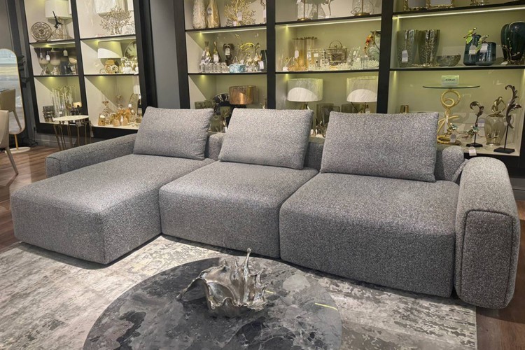 Диван трехместный Турин(Turin)(3 секции) с канапе и мех черно/серый Santo1606 355*163,5**68см (TT-00016959)