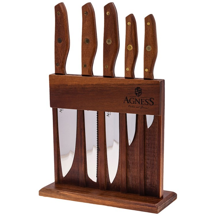Набор ножей agness на деревянной подставке, 6 предметов Agness (911-652)