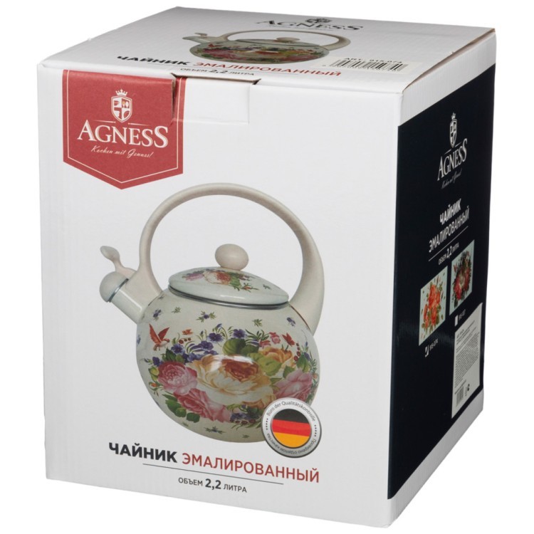 Чайник agness эмалированный со свистком, 2,2л, индукционное дно Agness (D-915-107) Чайник agness эмалированный со свистком, 2,2л, индукционное дно Agness (D-915-107)
