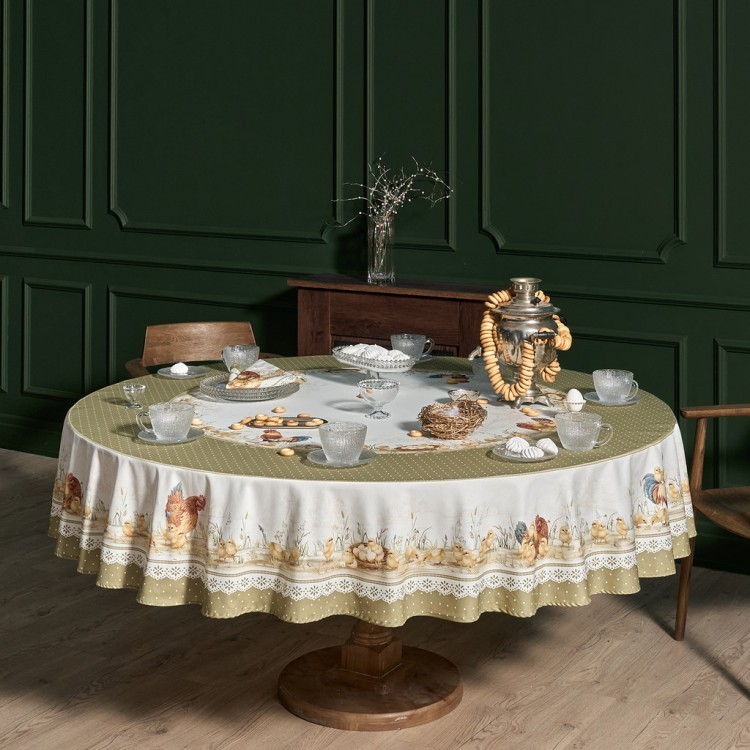 Скатерть круглая "золотая курочка" 220см, 100% хлопок, твил с пропиткой Lefard (850-767-29)