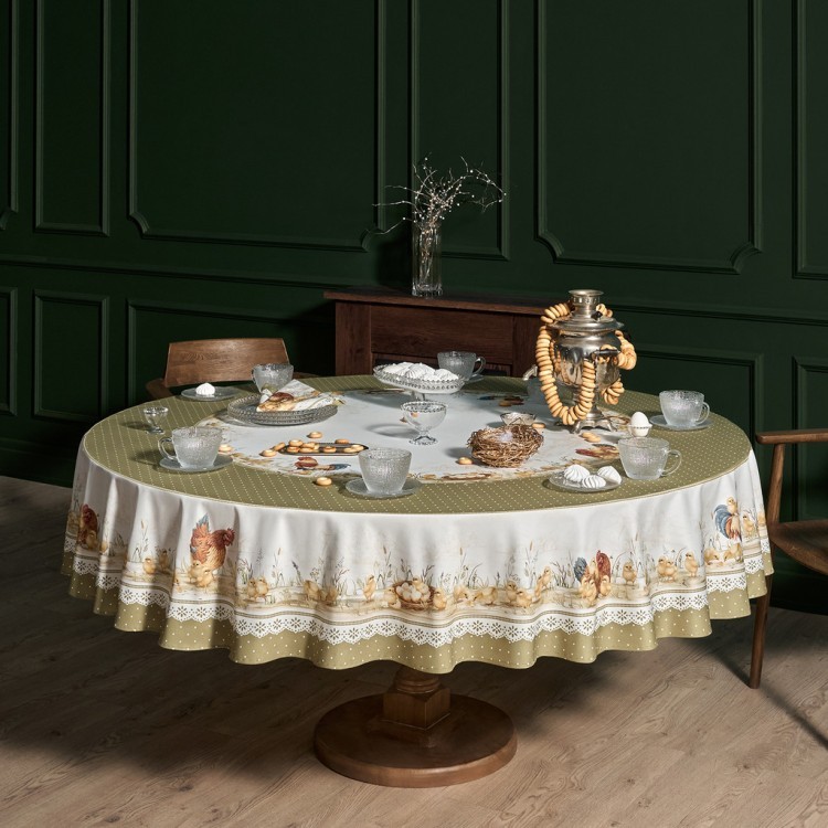 Скатерть круглая "золотая курочка" 220см, 100% хлопок, твил с пропиткой Lefard (850-767-29)