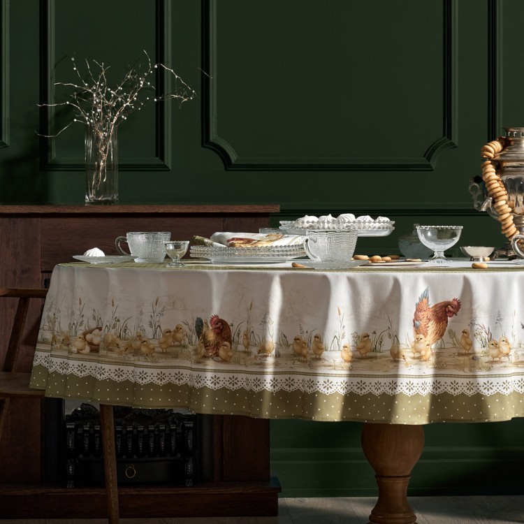 Скатерть круглая "золотая курочка" 220см, 100% хлопок, твил с пропиткой Lefard (850-767-29)