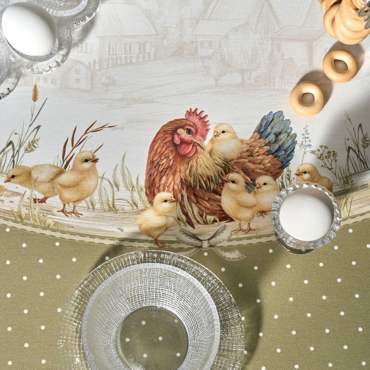 Скатерть круглая "золотая курочка" 220см, 100% хлопок, твил с пропиткой Lefard (850-767-29)
