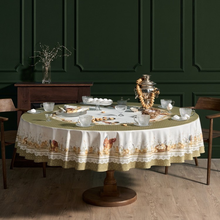 Скатерть круглая "золотая курочка" 220см, 100% хлопок, твил с пропиткой Lefard (850-767-29)