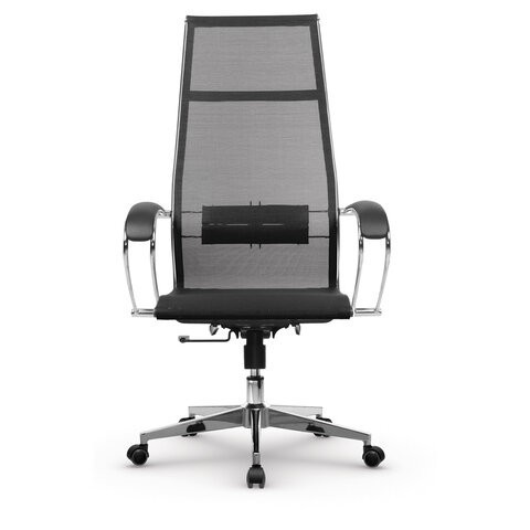 Кресло офисное МЕТТА К-7 хром, прочная сетка, сиденье и спинка регулируемые, черное, 532461 (1) (96496)