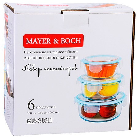 Набор контейнеров с крышками из 3 шт 360/600/900мл стекло/полипр Mayer&Boch (31011) Набор контейнеров с крышками из 3 шт 360/600/900мл стекло/полипр Mayer&Boch (31011)