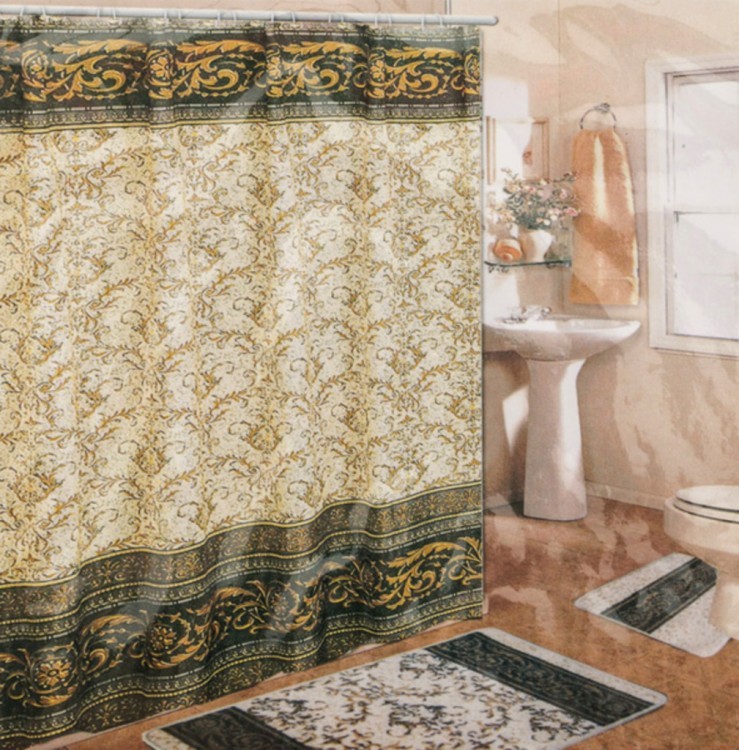 Набор 15 пр для ванной комнаты:коврик 46*75см,коврик 46*46см,штора 180*180 см.и кольца для шторы 12 Gree Textile (817-000) 
