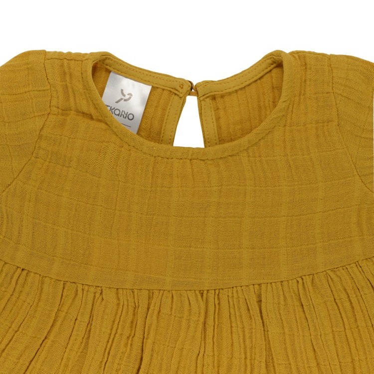 Платье с длинным рукавом из хлопкового муслина горчичного цвета из коллекции essential 18-24m (69603)
