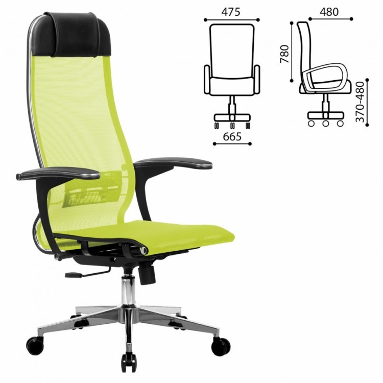 Кресло офисное Метта К-4-Т хром сиденье и спинка регулируемые светло-зеленое 532448 (1) (91135)