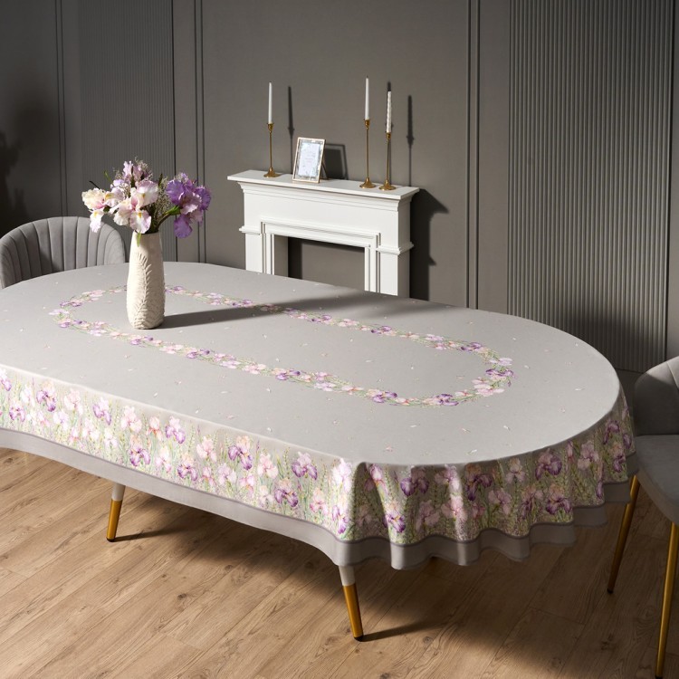 Скатерть  овальная  "ирисы" ,180х300см ,серый,100%хлопок ,твил Lefard (850-755-41)